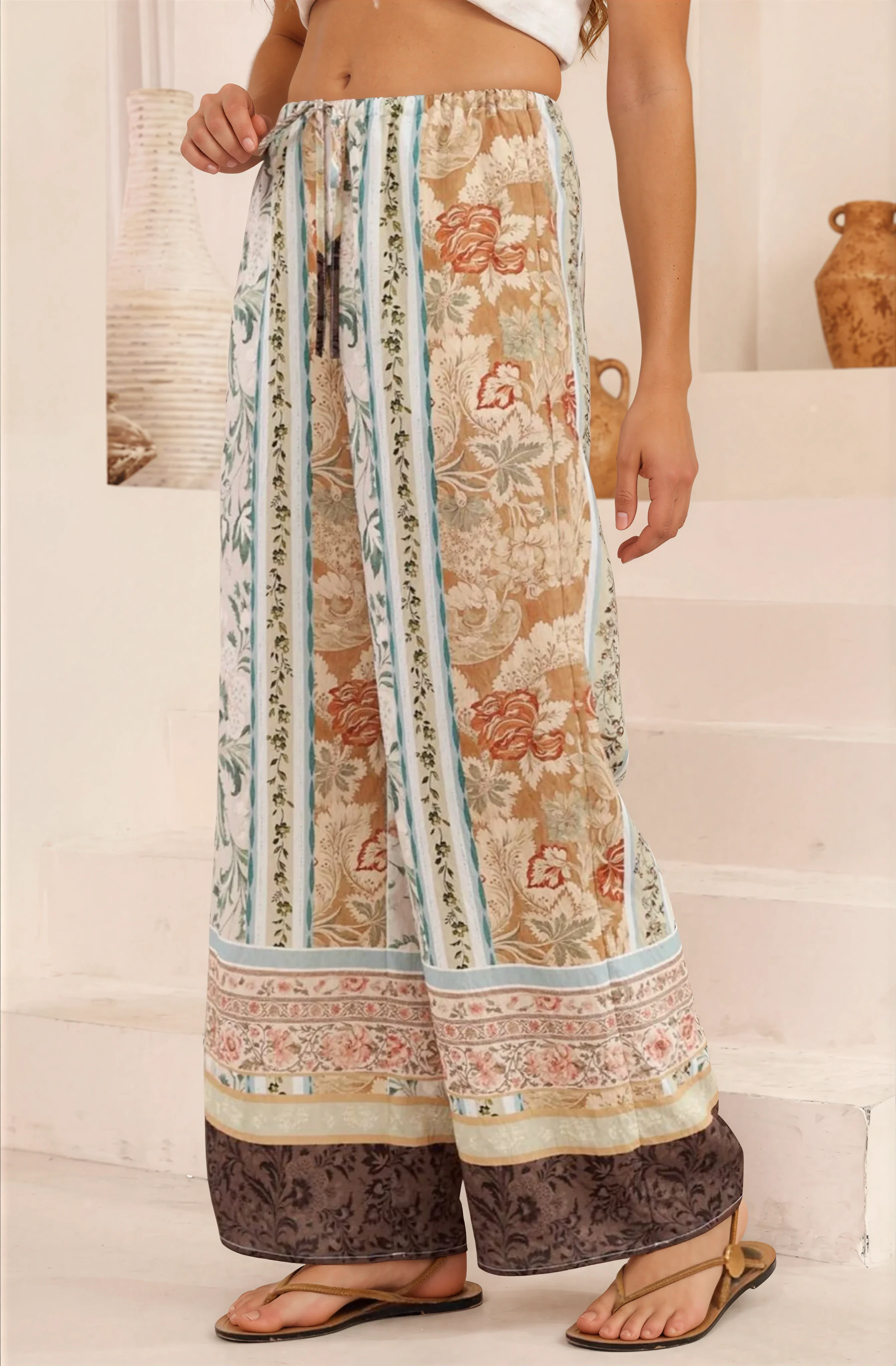 Adelaide Pants - Drawstring High Waisted Wide Leg Pant in Lyla Print - Image 5