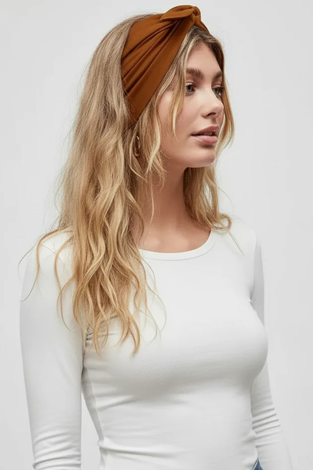 Billie Headband - Stretchy Bow Detailed Headband in Brown