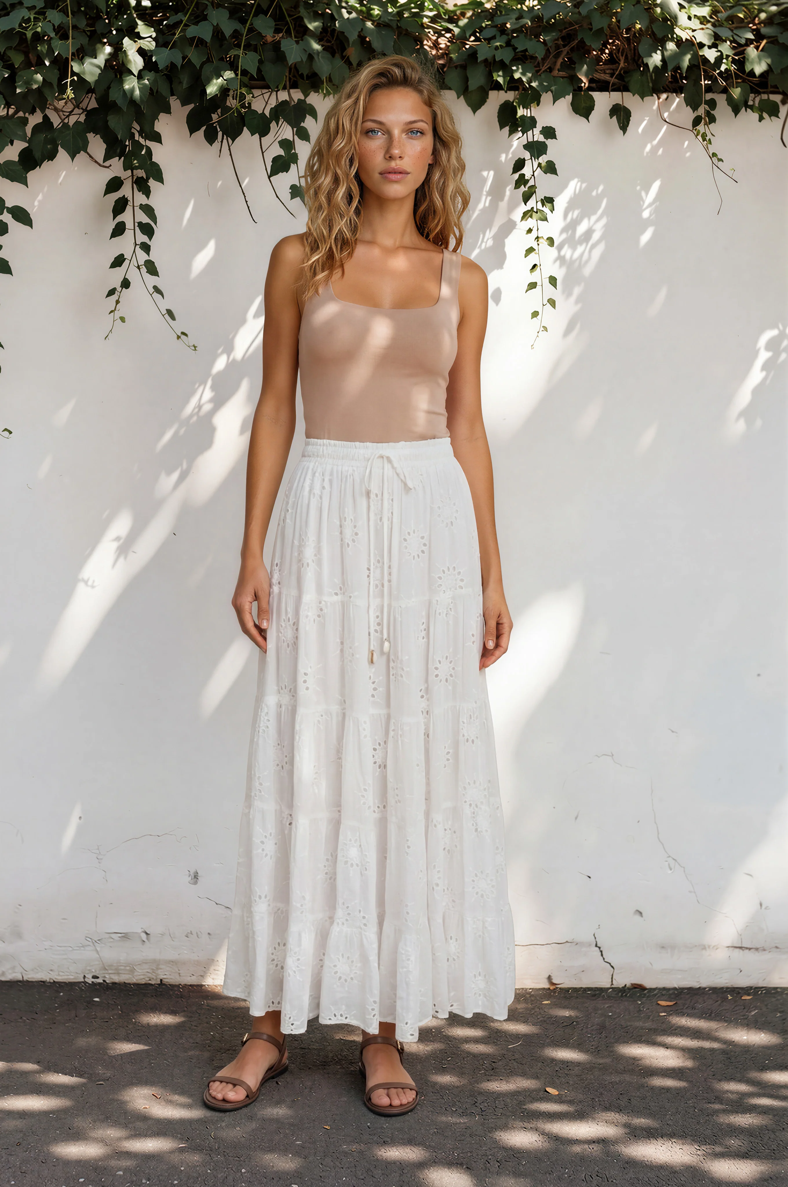 Blanche Maxi Skirt - Hollow out Embroidered Skirt in White - Image 3