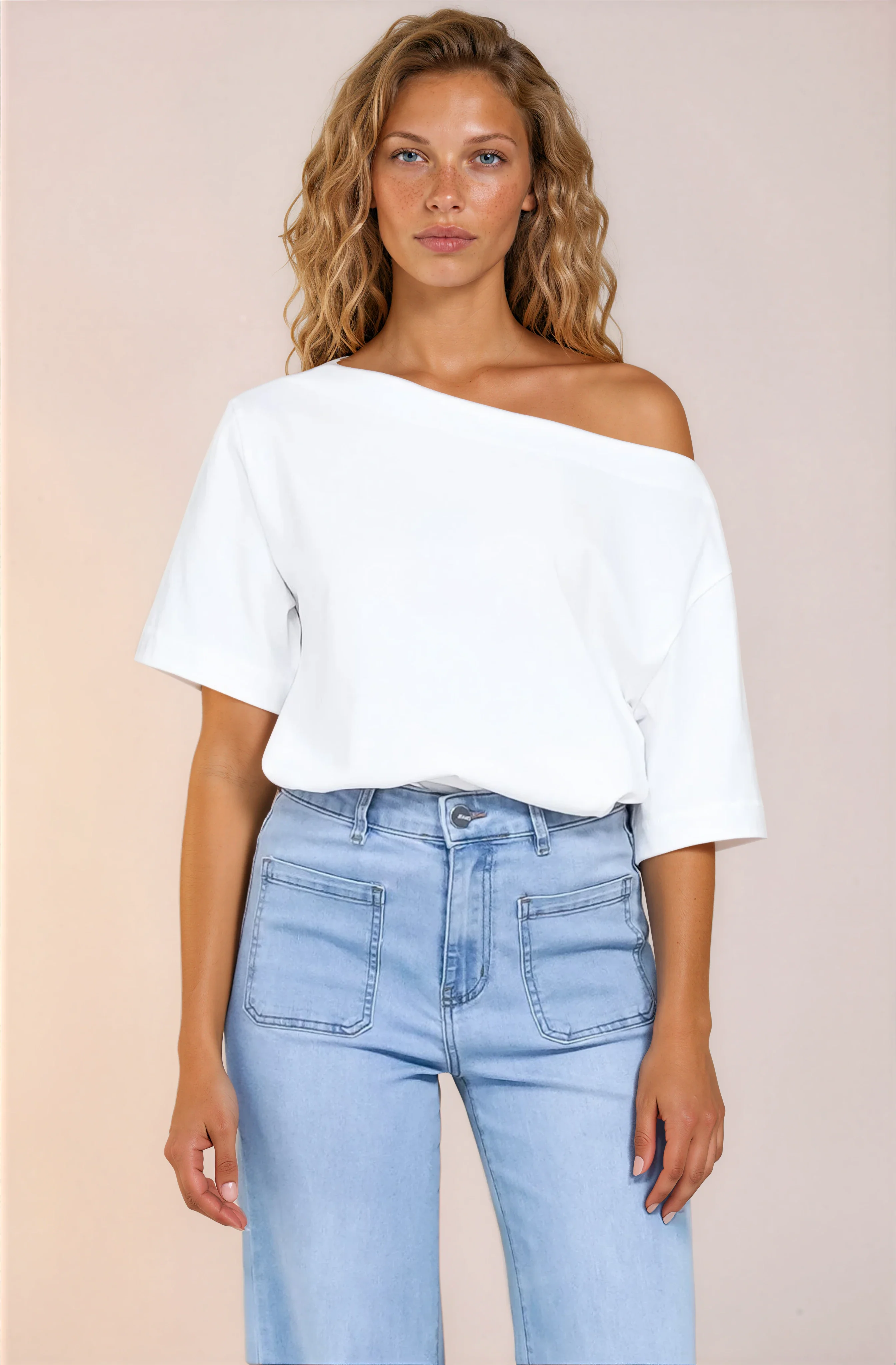 Dolce Top - Asymmetric Neckline Boxy Top with Side Split in White - Image 2