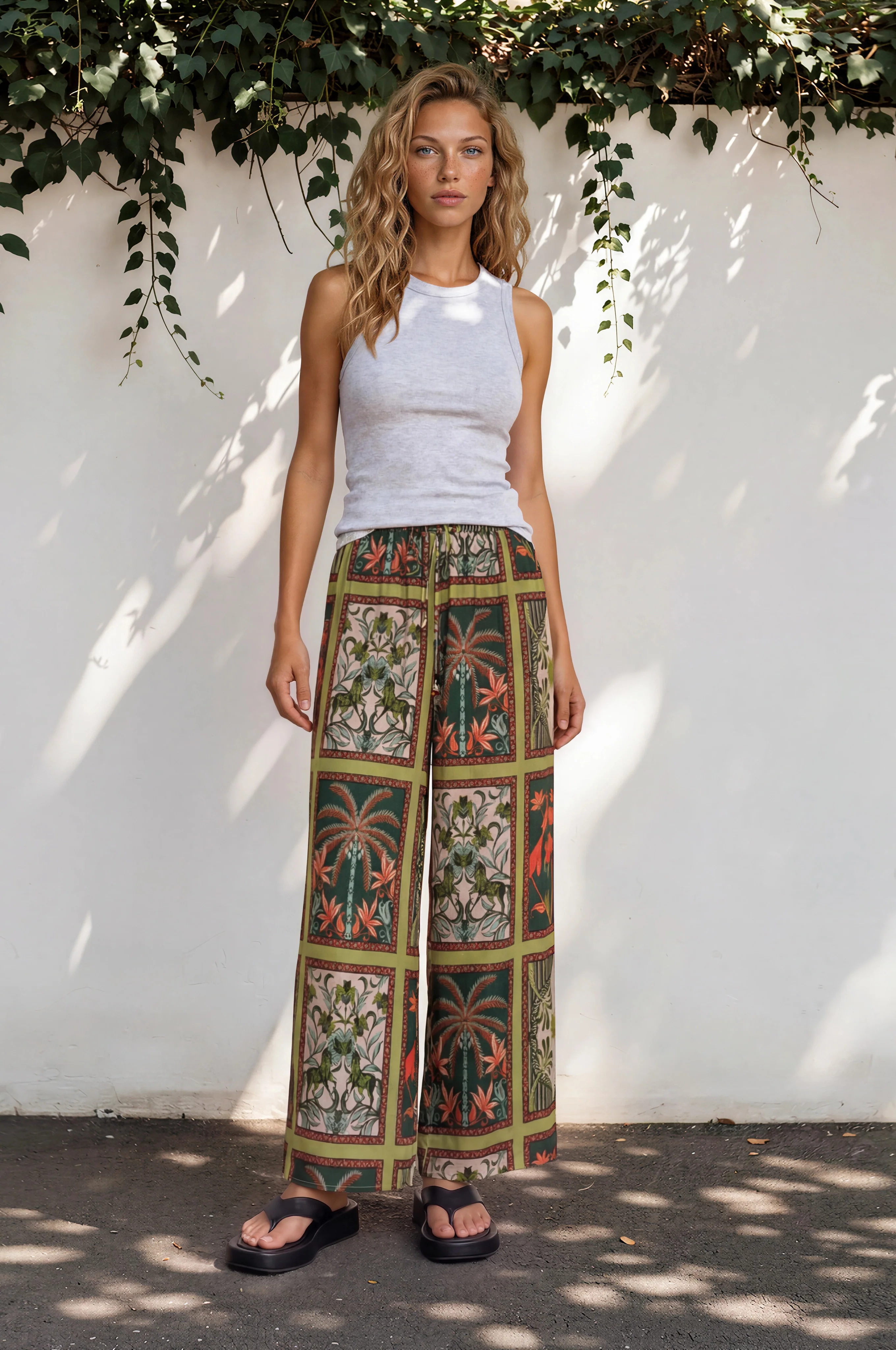 Dulcina Pants - High Waisted Straight Leg Graphic Print Pants in Tropical Rodeo Print - Image 4