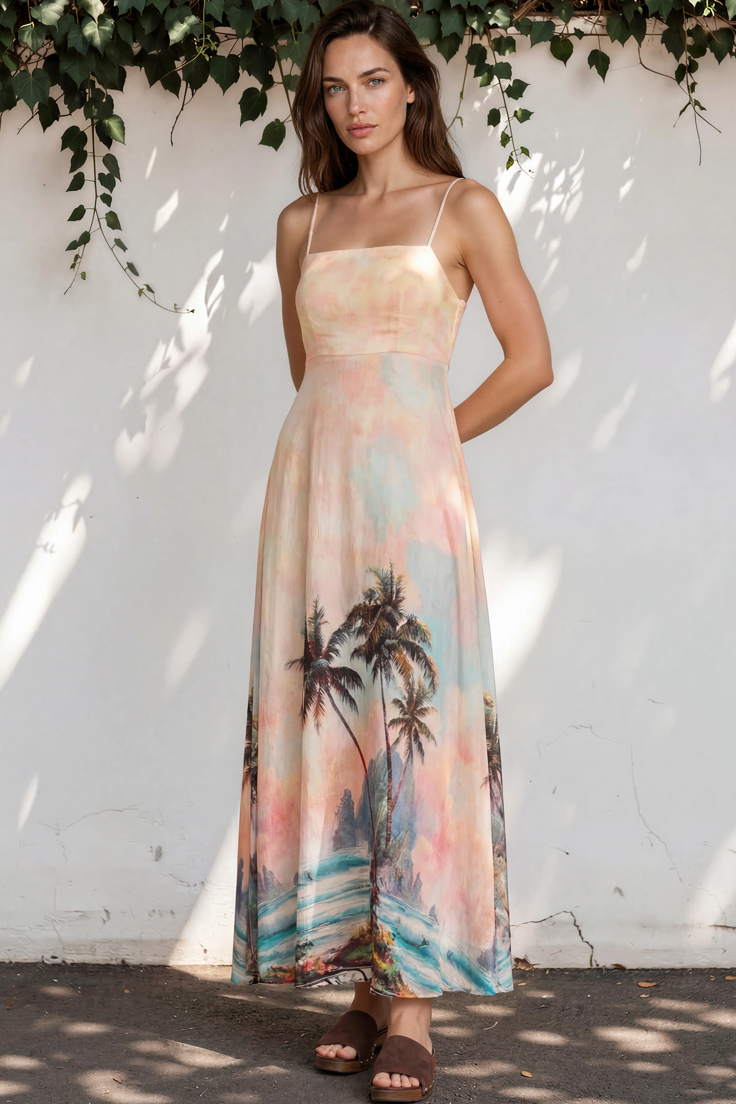 Gretal Maxi Dress - Sqaure Neck A-Line Dress with Adjustable Spaghetti Straps in Darya Print - Image 2