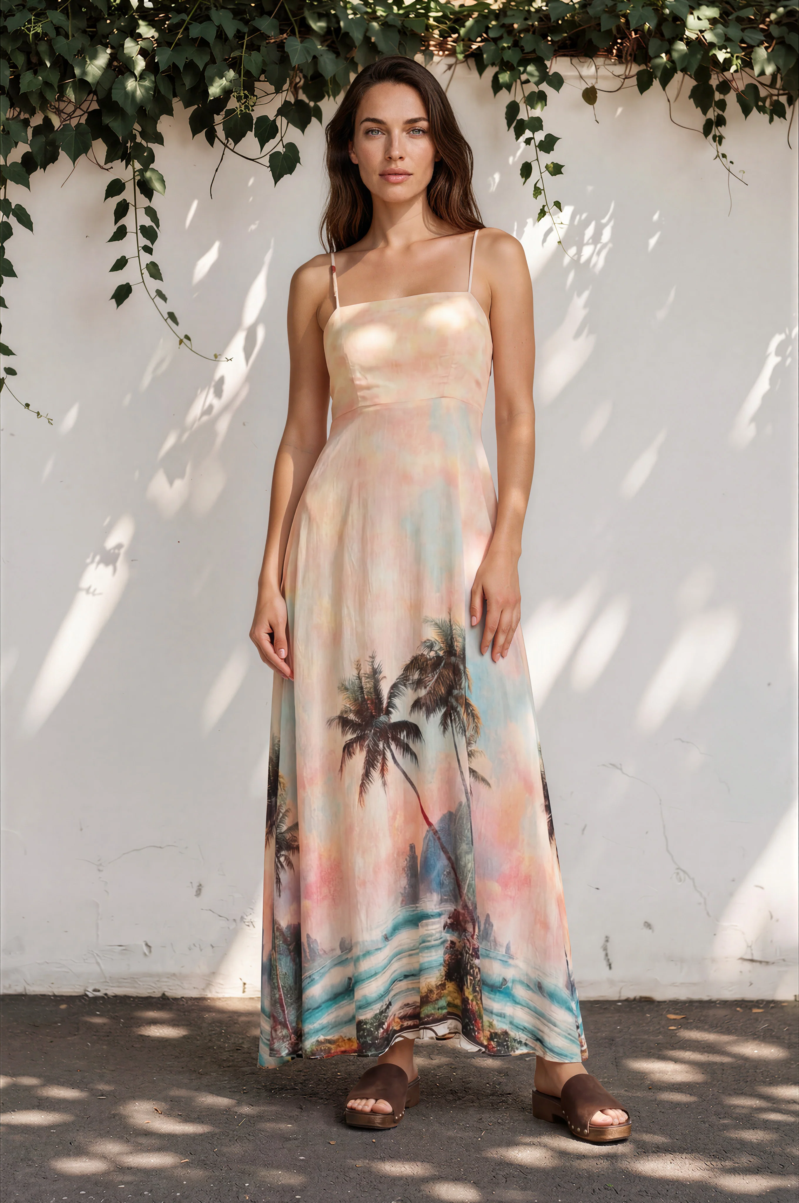 Gretal Maxi Dress - Sqaure Neck A-Line Dress with Adjustable Spaghetti Straps in Darya Print - Image 3