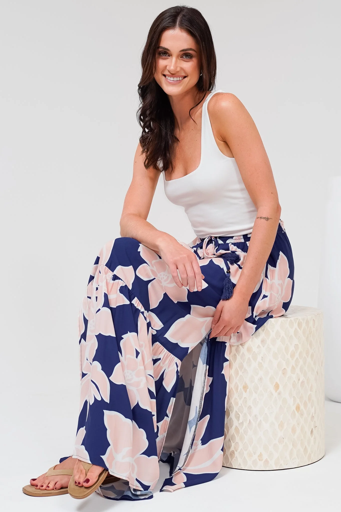 Hellen Maxi Skirt - High Waisted Skirt with Front Splits in Jetson Print Navy - Image 2