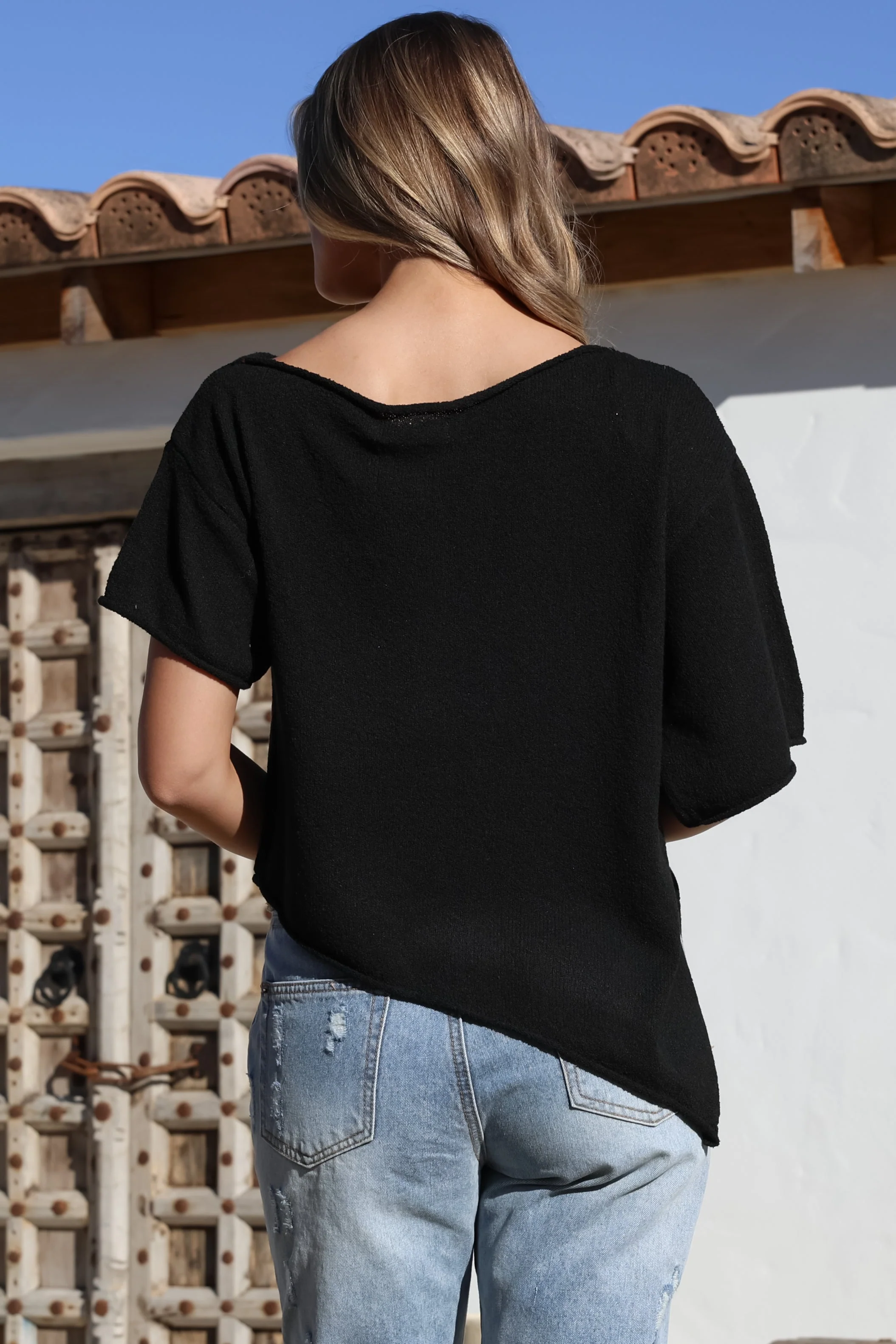Lysandra Knit Top - Slouchy Asymmetrical Neckline Top in Black - Image 8