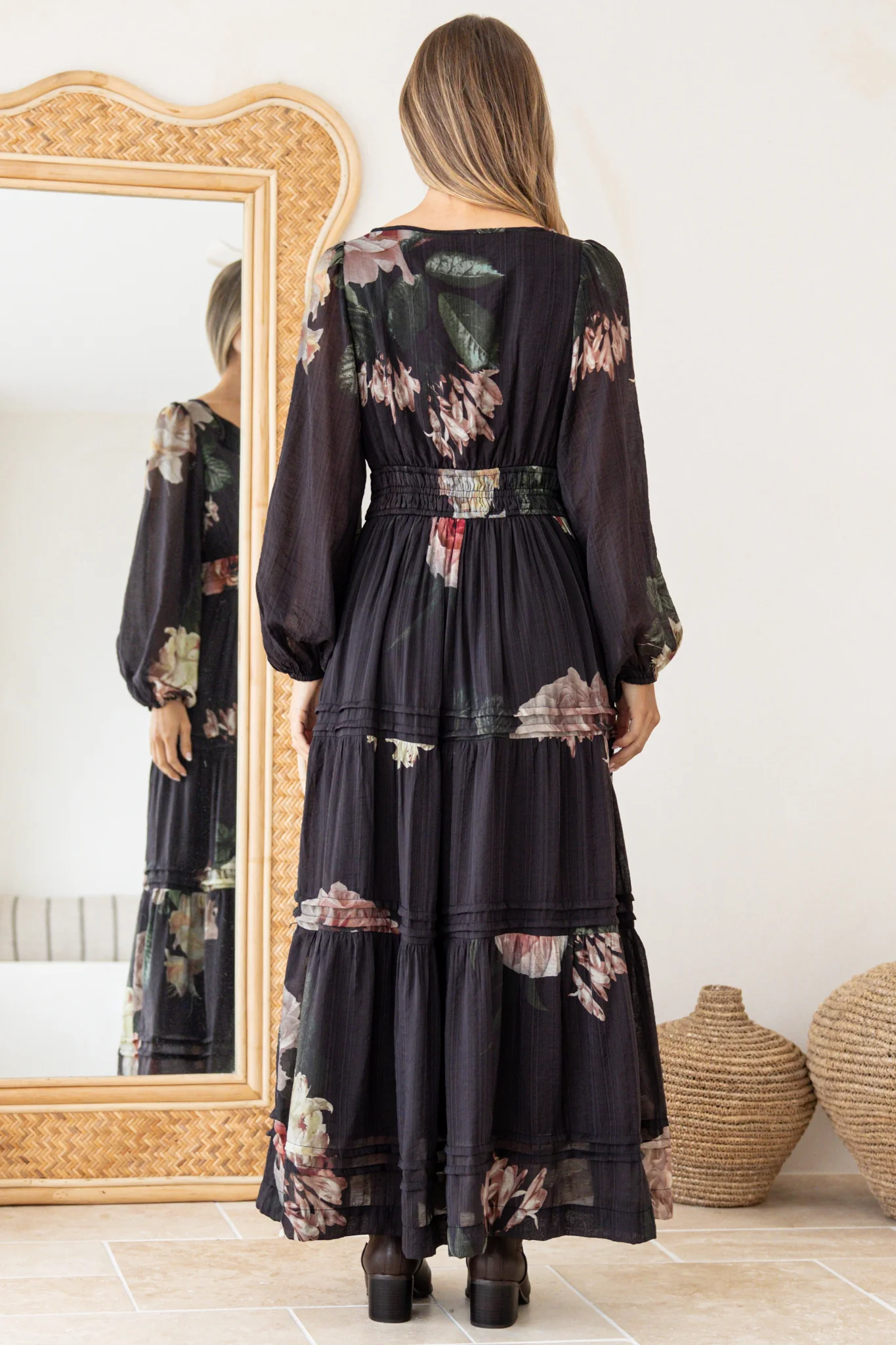 Maroney Maxi Dress - Pleat Detailed A-Line Dress with Balloon Sleeves in Mika Print - Image 8