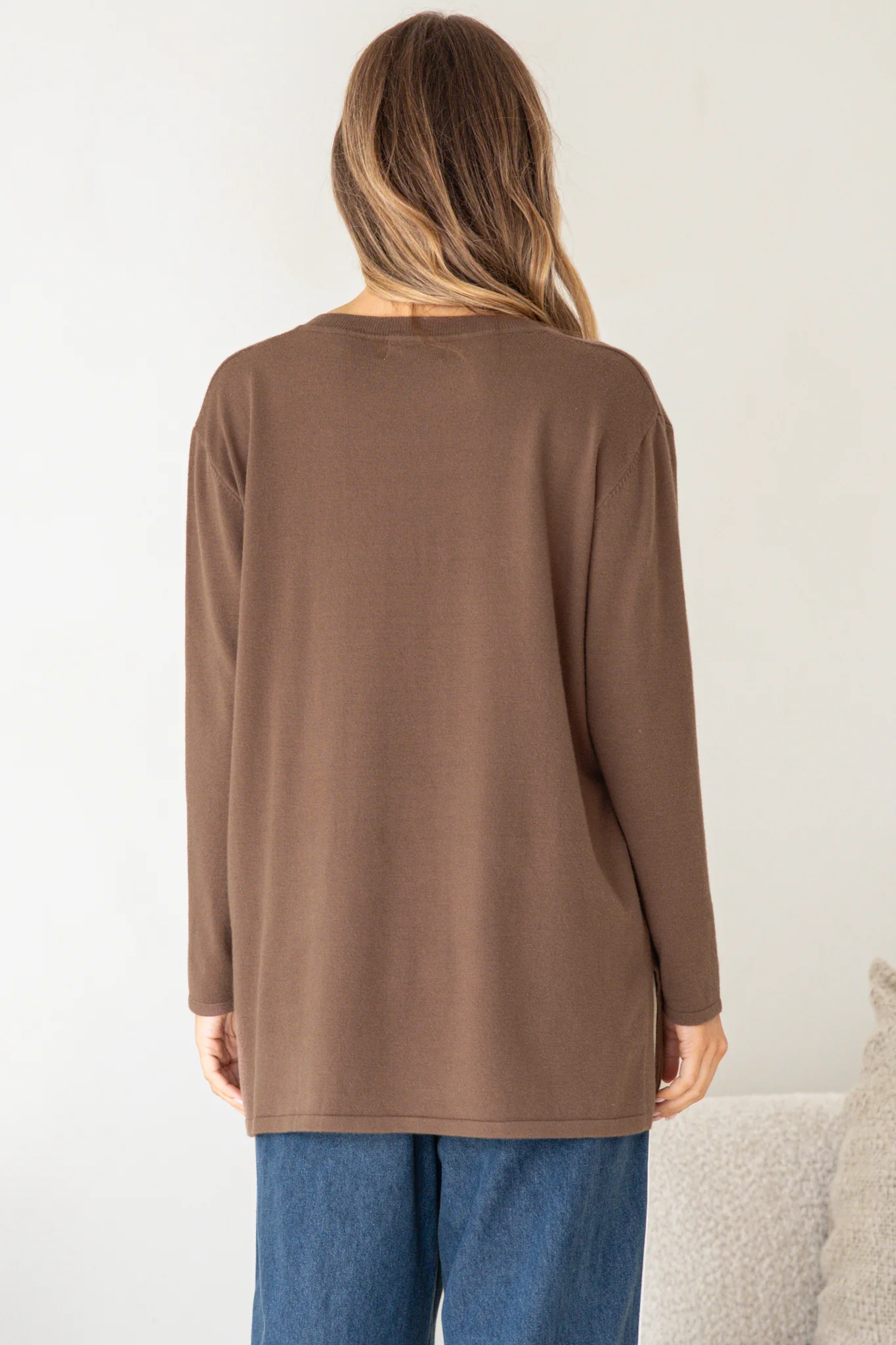 Mayanna Jumper - Light Weight V Neck Knit with Side Splits in Coffee - Image 8