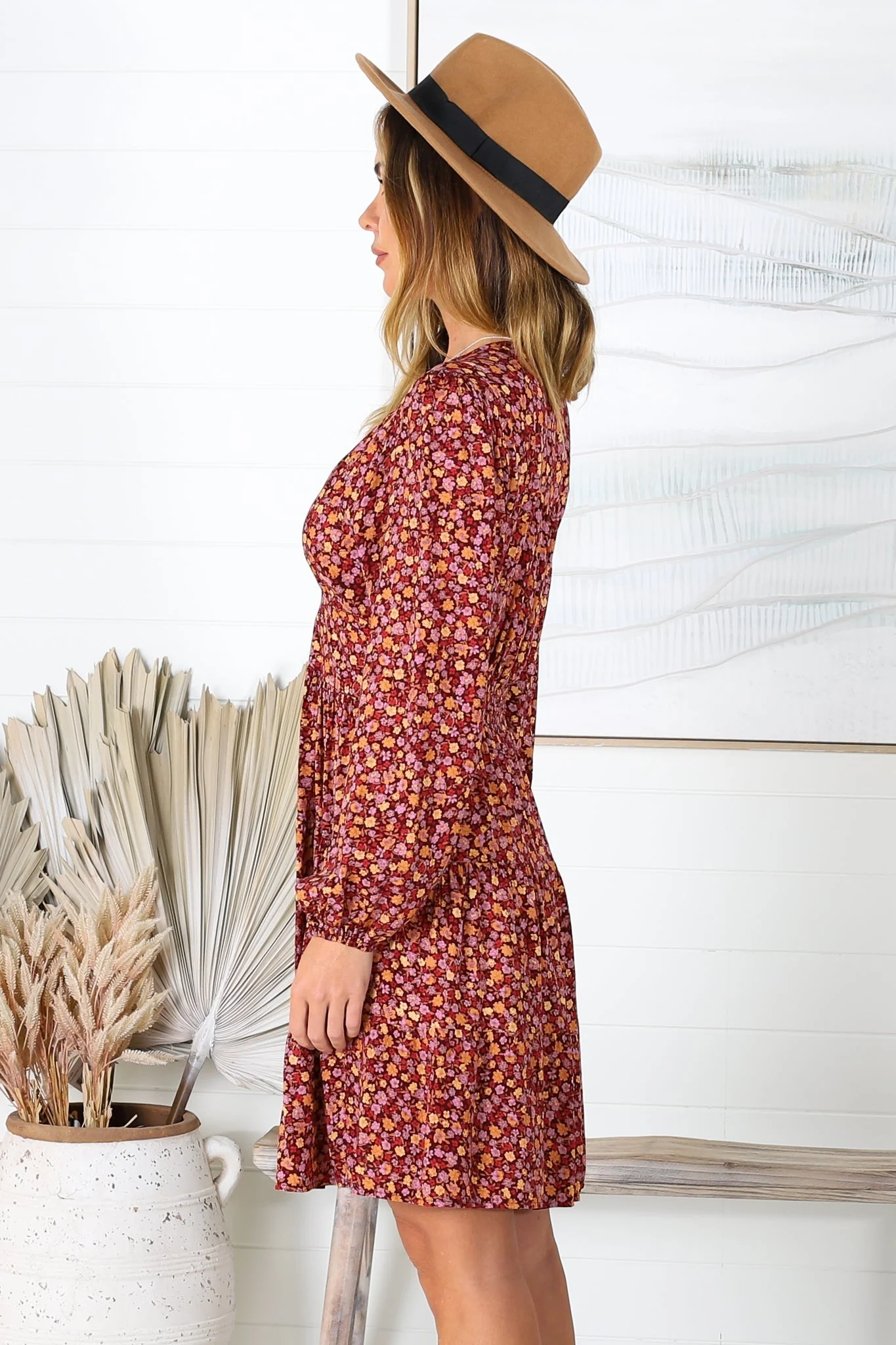 Rosina Mini Dress - A Line Button Down Tiered Dress in Floral Print - Image 6