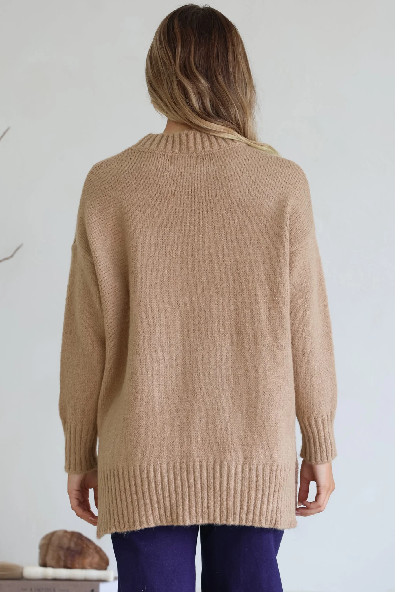 Sammy Jumper - Crew Neck Ribbed Shark Bite Hemline Jumper in Camel - Image 9